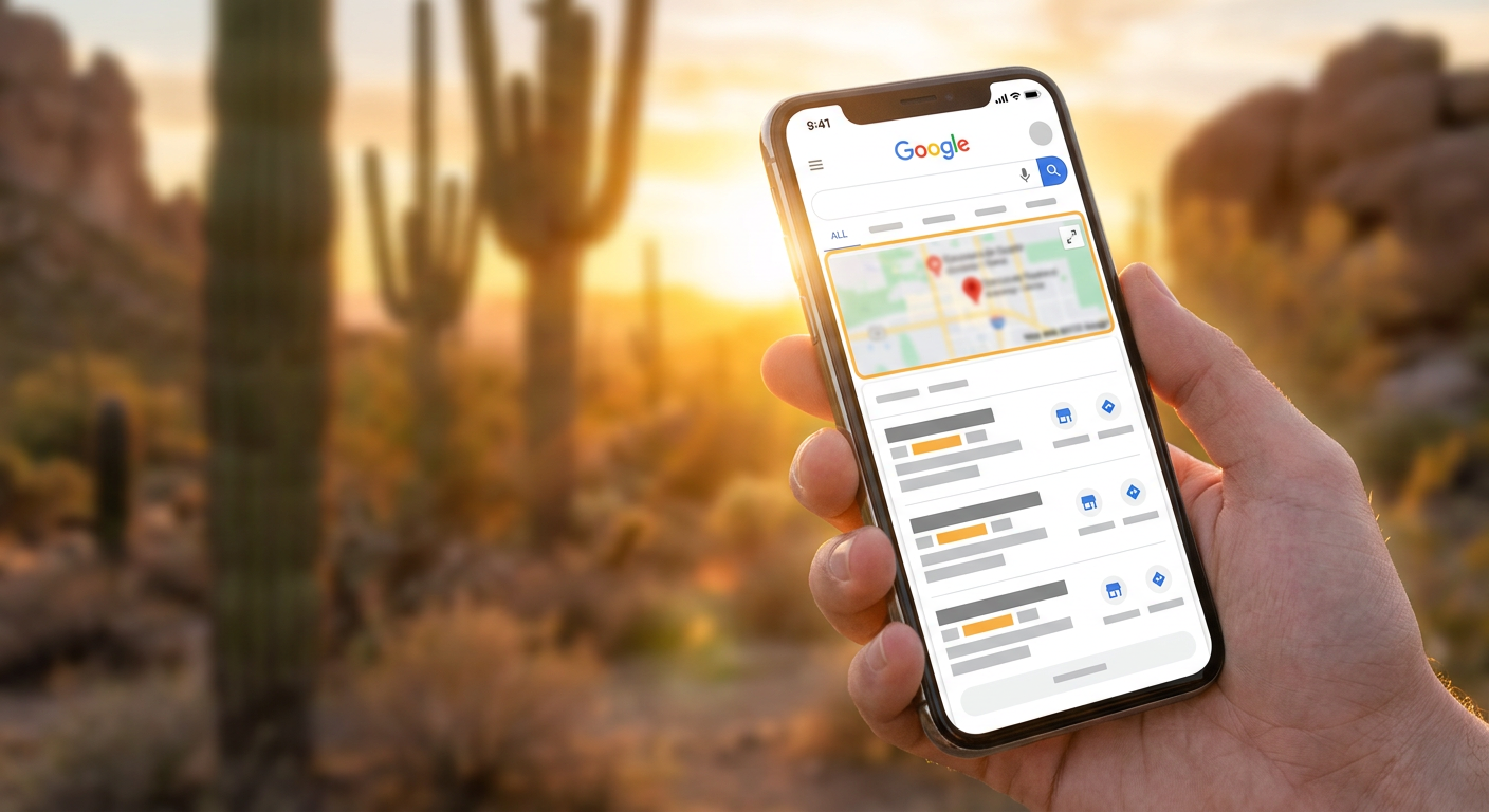 Scottsdale SEO services result on mobile — local Google search ranking for Arizona business website by C Dell