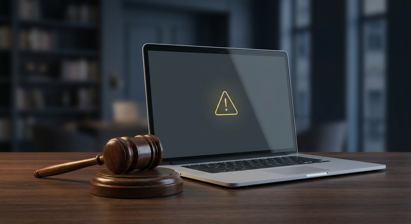 Legal risk of ADA non-compliant website shown with gavel and laptop warning icon for Phoenix businesses
