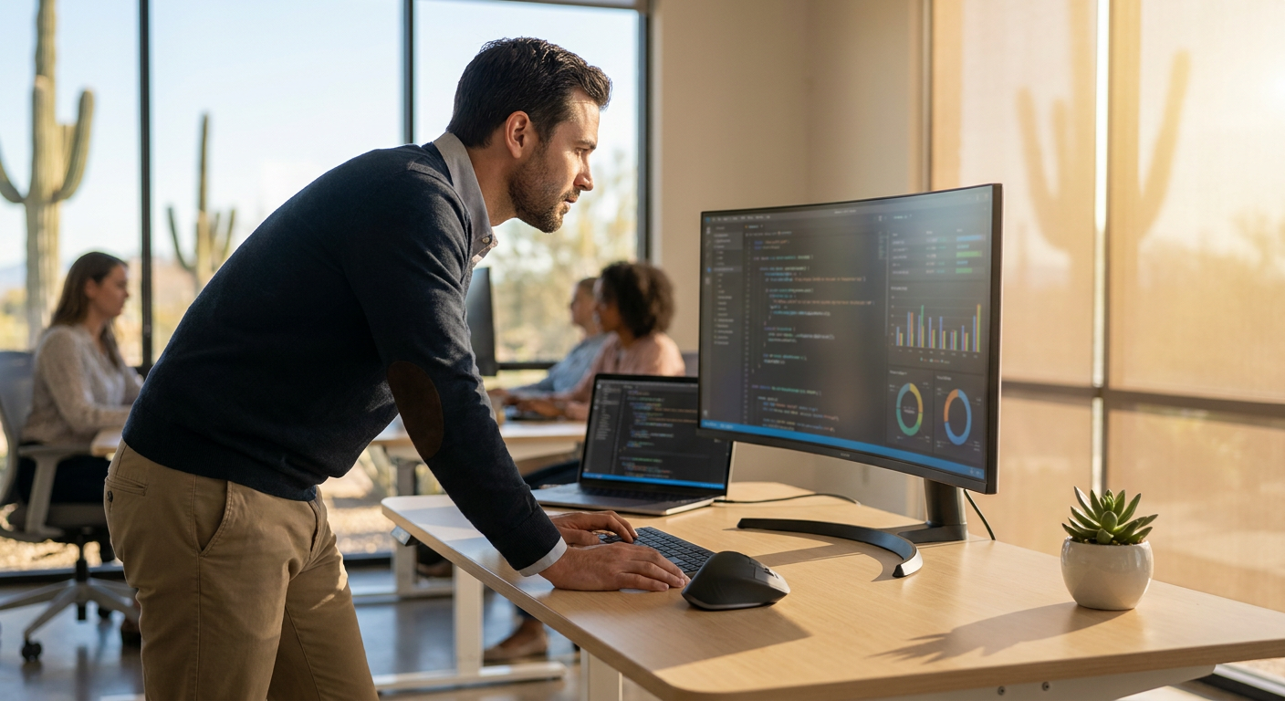 Web developer performing ADA accessibility audit and remediation for a Phoenix business website on desktop monitor
